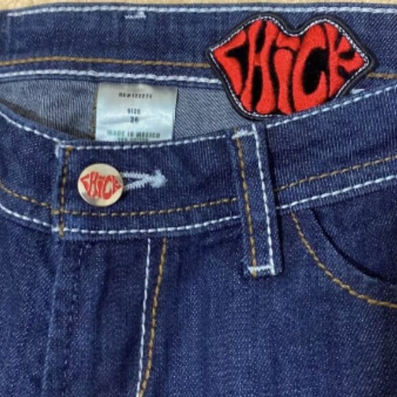 CHICK By NICKY HILTON Straight-Leg Blue Jeans w Rhinestone Skeletons Size 26 - Picture 6 of 8